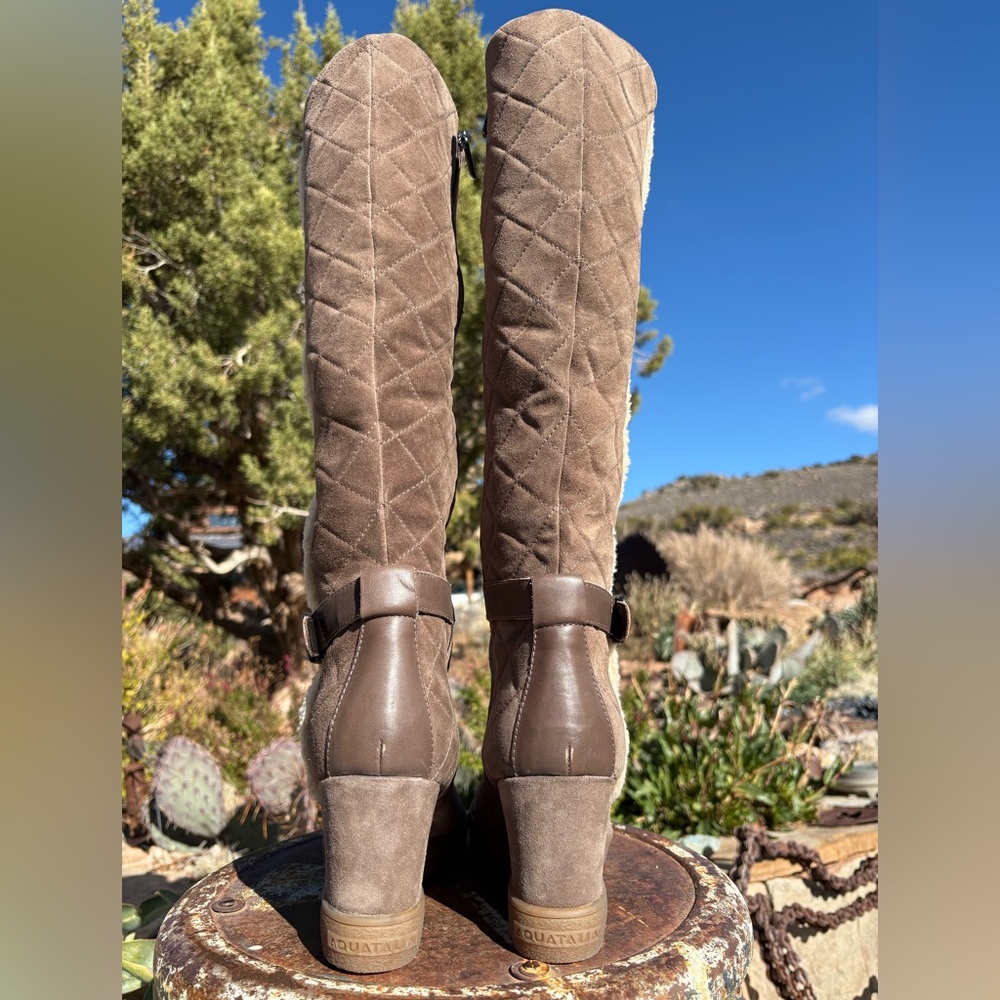NWOT Aquatalia Callie Faux Fur-Trimmed Suede Tall Boots - Picture 3 of 16